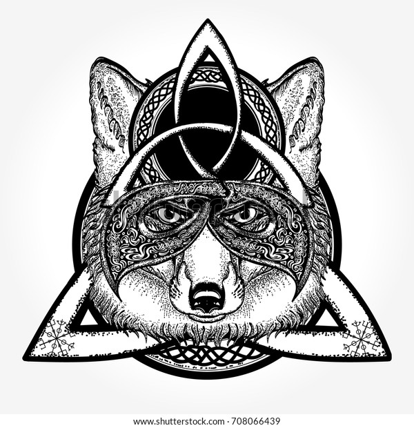 Magic Fox Tattoo Tshirt Design Celtic Stock Vector (Royalty Free