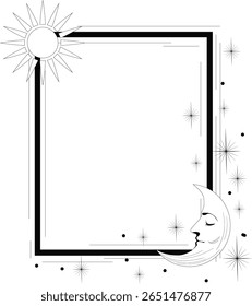 Quadro mágico com estrelas celestiais, sol e lua. Ilustração vetorial para astrologia, misticismo e espiritualidade.