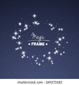 Magic frame for your text from shiny stars. Vector decoration element