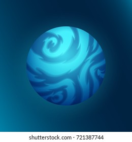 Magic frozen world illustration. Colorful shining alien planet with ice and snow swirls. Vector asset for space game design isolated on black background.
