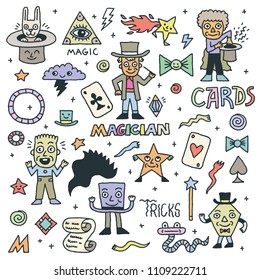 Magic Funny Doodle Set 2. Color Drawing. Vector Illustration.