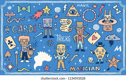 Magic Funny Wacky Doodle Set 2. Color Drawing. Vector Illustration. 