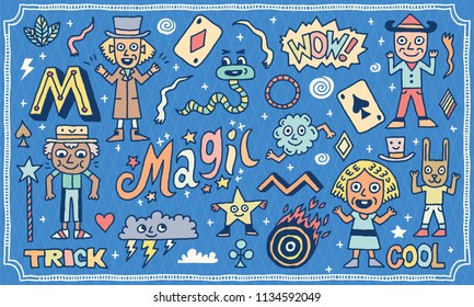 Magic Funny Wacky Doodle Set 1. Color Drawing. Vector Illustration. 