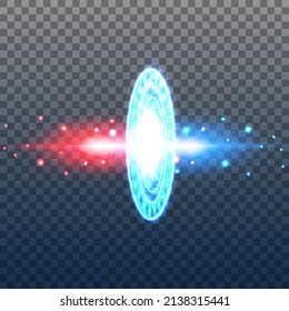 Magic Futuristic fantasy teleport portal with light effect. Night scene light rays and sparks on a transparent background. Empty podium light effect. Disco dance floor club.