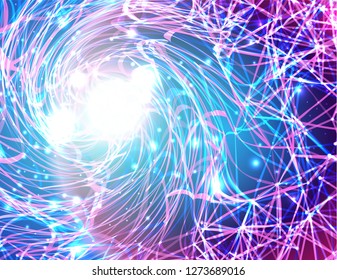 Magic Futuristic Swirl of Lines. Vector 3d Reinder Background or Horizontal Banner. lights and Stars Concept.