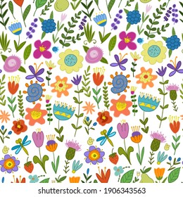 Magic Garden Background. Seamless Pattern for your design. Vector illustration