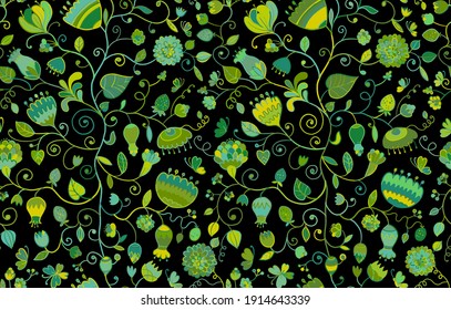 Magic Garden Background. Seamless Pattern for your design. Vector illustration