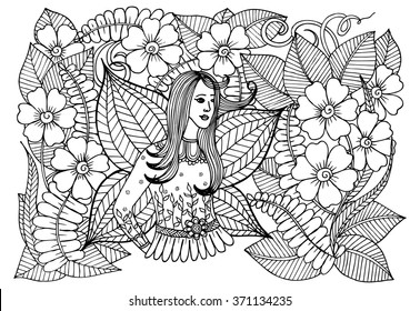 Magic garden girl elf and flowers
