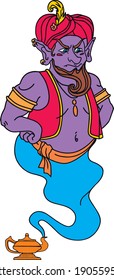 The magic genie flew out of the lamp 