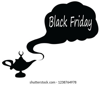 magic genie lamp Concept, Black Friday - with White and Dark Background - Black friday Sale concept Vector Art