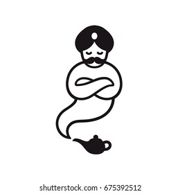 Magic Genie from lamp, with turban and mustache. Simple modern vector logo illustration.