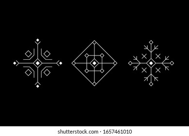 Magic geometry white symbol set. Rhombus based figures.  Vector stock illustration.