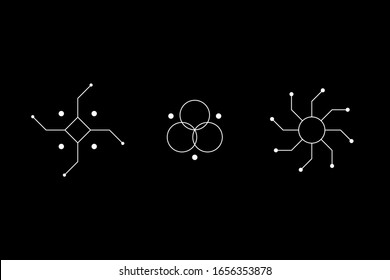 Magic geometry white various symbol set. Circle, square, rhombus figures. UFO signs. Design symbols for puzzle, logic, metroidvania games. Vector stock illustration.