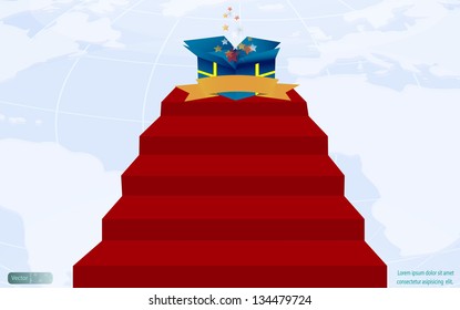 Magic gift box on red carpet,vector design