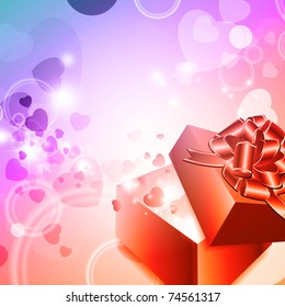 magic gift box with ribbon bow over bright background