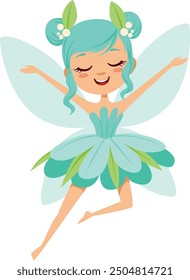 Magic girl character. Winged flower cartoon fairy