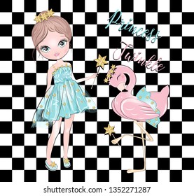 Magic Girl Twinkle Princess and Cute Flamingo Checkers Style