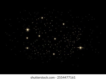 Magic glitter particles. Gleam highlight. Stardust. Explosion lightning elements and shapes.  Glowing vector texture. Luxury shimmer bokeh.  Shine path. Sparkling wave. Realistic trail. Golden effect.