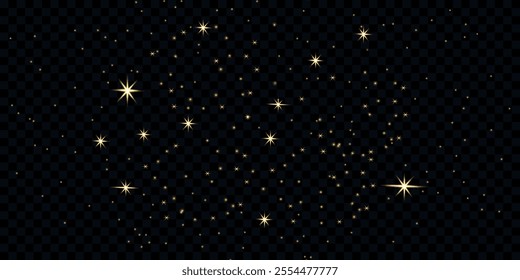 Magic glitter particles. Shimmer bokeh. Sparkling wave. Golden color. Lights effect. Rays. Burst and explosion. Gleam highlight. Glowing elements and shapes. Stardust. Shine from dust. 