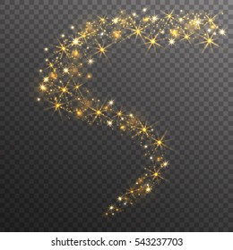 Magic Glitter Stars Sparkles wave on transparent background. Shining Light Trail. Vector Illustration.