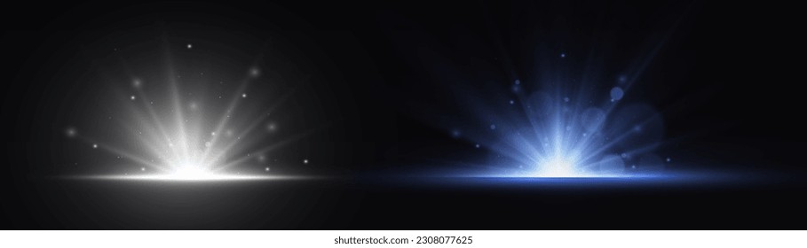 La textura brillante mágica. El polvo mágico de las estrellas se enciende en explosión sobre fondo negro. Efecto Bokeh. Efecto de movimiento rápido. Las estrellas arden de chispas. Los rayos blancos y azules de magia vectorial iluminan el efecto de la luz.