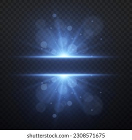 Magic glow sparkling texture. Magical star dust sparks in explosion on black background. Bokeh effect. Fast motion effect. Star burst with sparkles. Vector magic blue rays glow light effect.