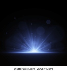 Magic glow sparkling texture. Magical star dust sparks in explosion on black background. Bokeh effect. Fast motion effect. Star burst with sparkles. Vector magic blue rays glow light effect.