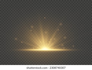 Magic glow sparkling texture. Magical golden star dust sparks in explosion on black background. Bokeh effect. Fast motion effect. Star burst with sparkles. Vector magic yellow rays glow light effect.