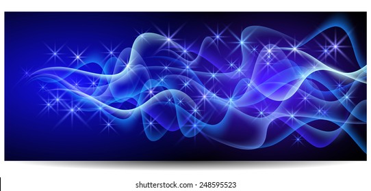 Magic glowing background with neon smoke, shining stars