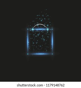 Magic glowing blue box on a black background