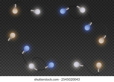 Magic glowing bulbs and lights of light. On a transparent background.