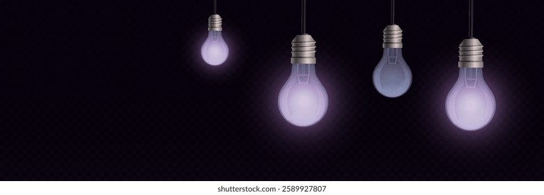 Magic glowing light bulbs, glare of light. On a transparent background.