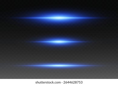 Magic glowing light horizontal lines, flash of laser beams. On a transparent background.