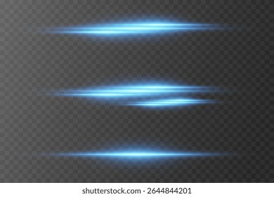 Magic glowing light horizontal lines, flash of laser beams. On a transparent background.