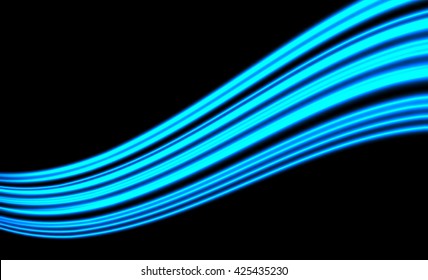 Magic glowing light swirl trail trace effect on black background. Glitter fire spark wave line with flying sparkling flash lights. Easy to use.