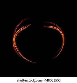 Magic glowing light swirl trail trace effect on black background. Glitter fire spark wave line with flying sparkling flash lights. Easy to use.