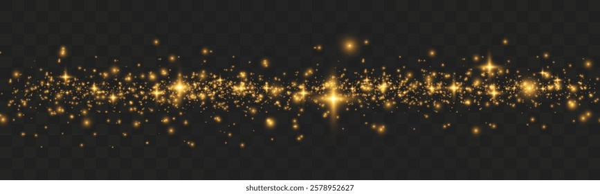 Magic glowing sparkles with bokeh and light glitter effect on transparent background.	
