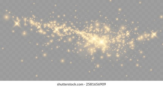 Magic glowing sparkles with bokeh and light glitter effect on transparent background.