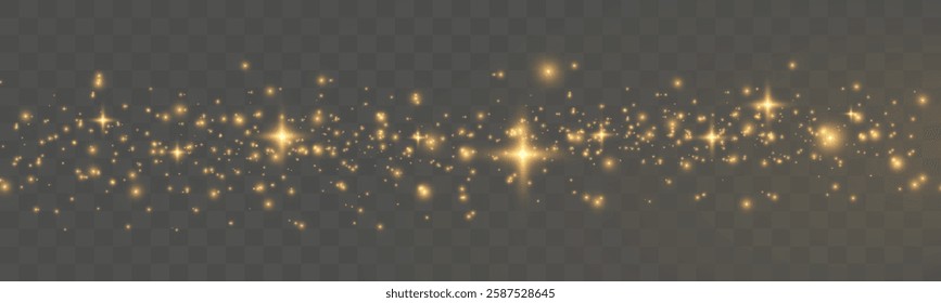 Magic glowing sparkles with bokeh and light glitter effect on transparent background.