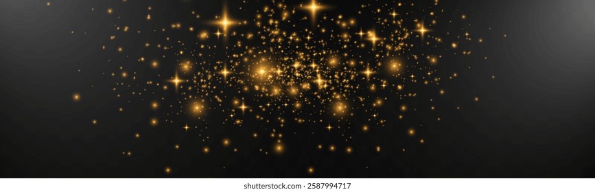 Magic glowing sparkles with bokeh and light glitter effect on transparent background.	
