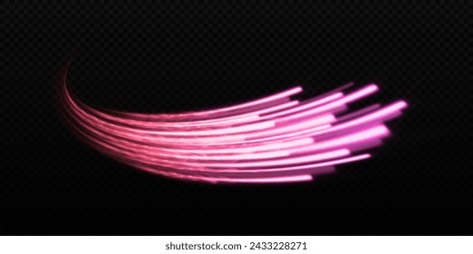 Líneas de velocidad mágicas brillantes sobre fondo transparente. Sendero cósmico ondulado con efecto de luz. Líneas de movimiento brillantes.