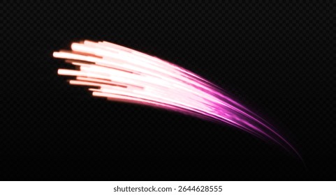 Magic glowing speed lines on transparent background. Wavy cosmic trail with burning effect.