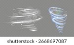 Magic glowing spiral tornado vortex with light swirl and sparkles on transparent background