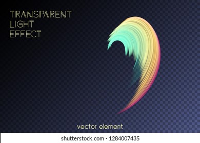 Zauberhafte, wirbelnde Spur transparenter Lichteffekt. Helles glänzendes Element für Ihr Design. Schöne Flamme, Flamme, Lichtweg, Hologramm. Irisierende Neonvektorform.