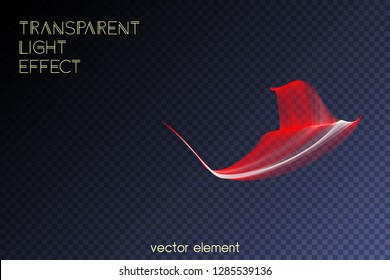 Magic glowing swirl trail transparent light effect. Bright shine wavy element for your design. Beautiful flame, flare, light trail, hologram. Iridescent neon vector shape.