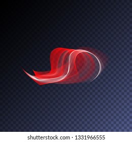 Magic glowing swirl trail transparent light effect. Bright shine wavy element for your design. Beautiful flame, flare, light trail, hologram. Iridescent neon vector shape