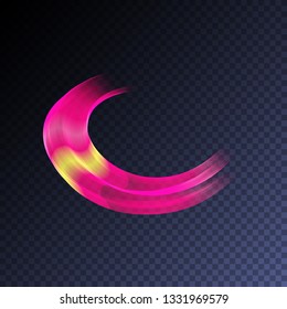 Magic glowing swirl trail transparent light effect. Bright shine wavy element for your design. Beautiful flame, flare, light trail, hologram. Iridescent neon vector shape