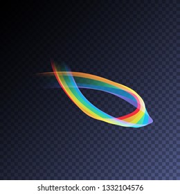 Magic glowing swirl trail transparent light effect. Bright shine wavy element for your design. Beautiful flame, flare, light trail, hologram. Iridescent neon vector shape