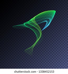 Magic glowing swirl trail transparent light effect. Bright shine wavy element for your design. Beautiful flame, flare, light trail, hologram. Iridescent neon vector shape