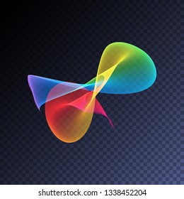 Magic glowing swirl trail transparent light effect. Bright shine wavy element for your design. Beautiful flame, flare, light trail, hologram. Iridescent neon vector shape